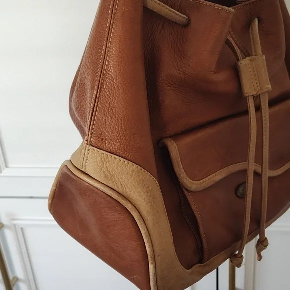 Vintage 90's Y2K JC Brown Tan Leather Bucket Bag Purse - Picture 8 of 14